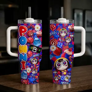 Pomni Amazing Digital Circus Inspired Tumbler, Cute Cartoon Character Travel Mug, 20oz/40oz Stainless Steel Cup With Handle, Fan Gift