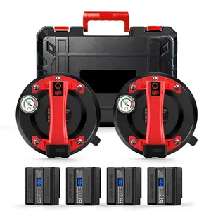 Electric Glass Suction Cups, Tile Suction Cup Lifter with  Gauge, 4X 2400mAh , LCD Display & Auto Hold Up to 270KG Heavy Duty Vacuum Suction Cup Handle for Tile/Window/Granite