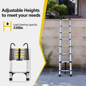 retractable ladder, multi-functional foldable ladder, with hook, aluminum retractable ladder, suitable for daily use of DJ party,RV, attic, home, 330 pounds