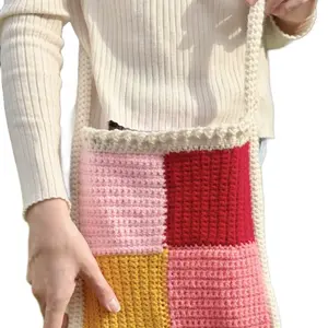 Cute Crochet Tote Bag  | Color Block Aesthetic Purse