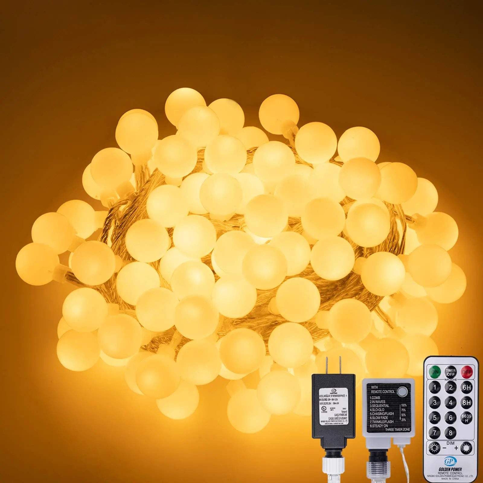 [DealsForYouDays] 100 LED Globe Ball String Lights - 49 FT Warm Light Plug-in with Remote, 8 Modes, Extendable, for Aesthetic Room Decor, Garden Decor,Led Bulbs