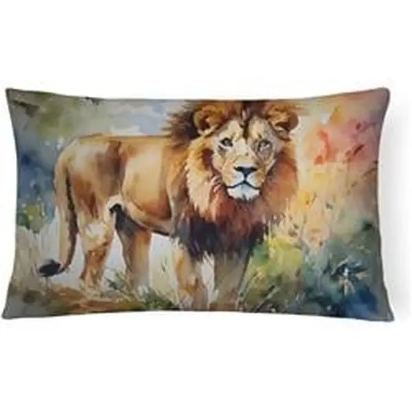Artistic Breed-Specific Lion Throw Pillow, 3x16x12 in, Fade-Resistant, Weather-Resistant Outdoor-Indoor Decorative Pillow for Home Bedding, Patios-Porch