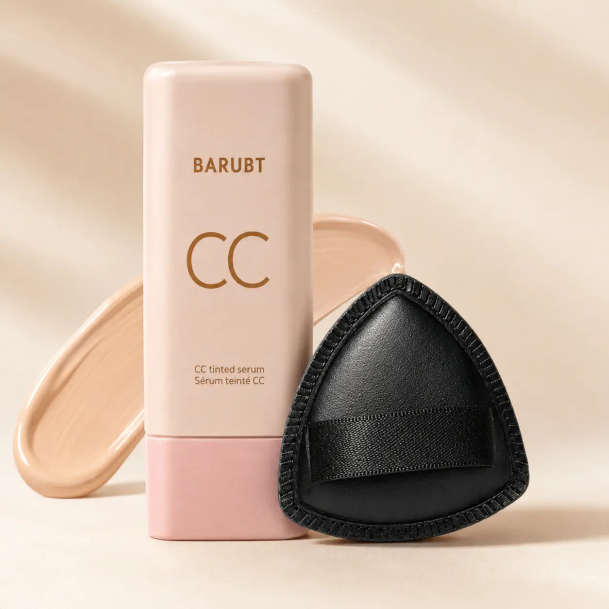 BARUBT CC Tinted Serum & 3-Layer Makeup Puff Set, Lightweight Easy-Blend Face Base, Natural-Looking Finish, 55mL, Light & Medium Shades