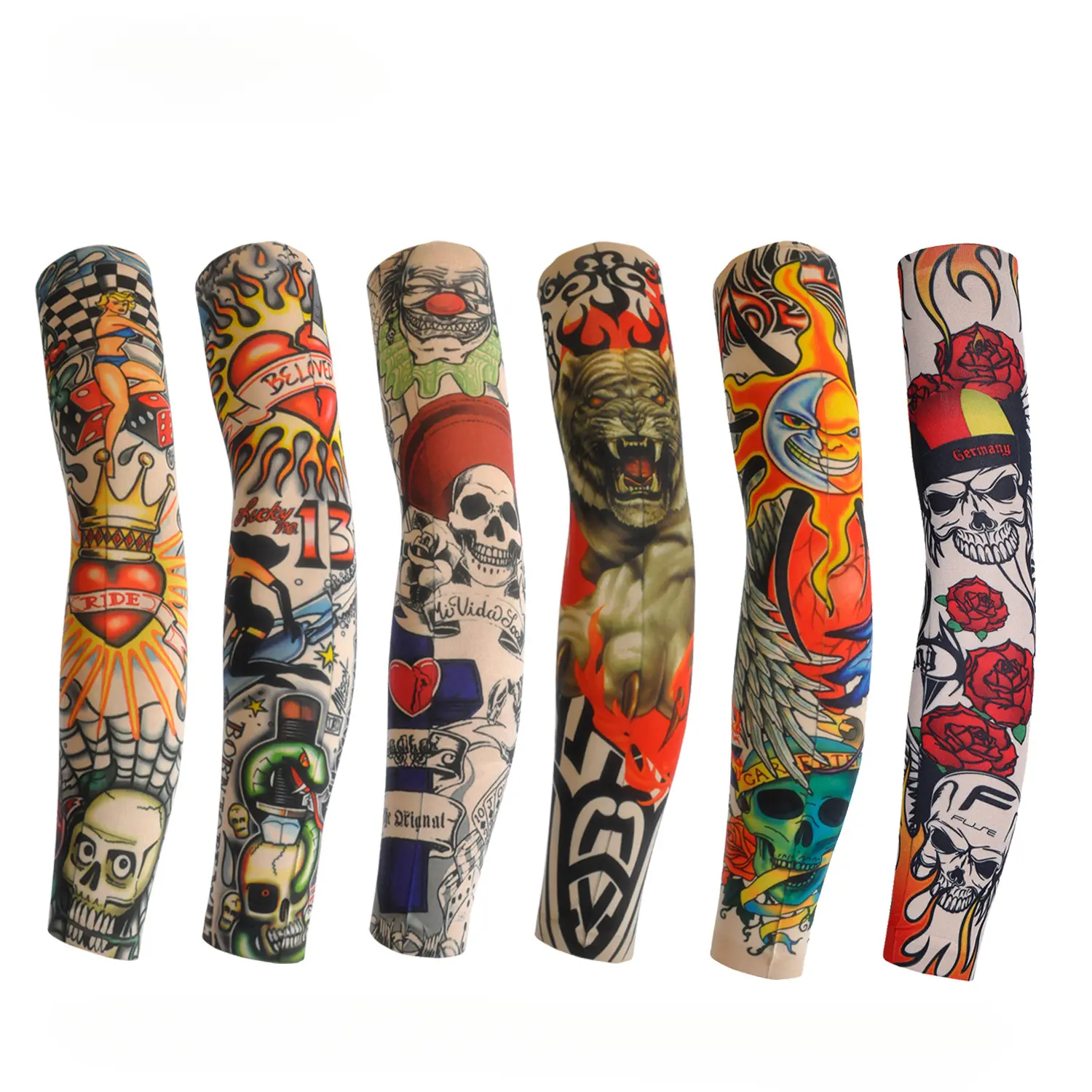 12PCS of flower arm tattoo ice silk sunscreen sleeves, hip-hop street style sunscreen sleeves, personalized artistic tattoo realistic unisex ice silk sleeves