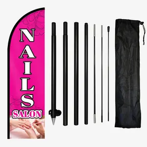 1pc Nail Salon Feather Flag with Flagpole - 50x185cm/72.8x19.7in Durable Polyester Beauty Sign, Aluminum Pole Kit for Shop Display, Nail Salon Open Banner, Decorations, Vibrant Design, Sturdy Construction for Salon Owners