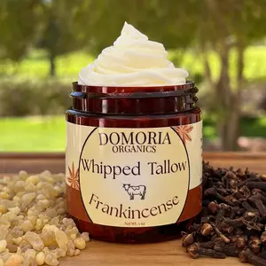 Domoria Organics Frankincense Resin & Clove Whipped Tallow Balm Natural Skin Care Cream with Healing Ingredients 100% Grass-Fed