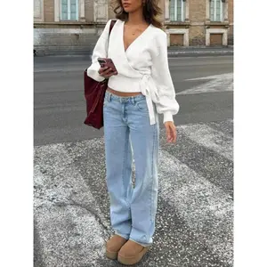 Women’s Autumn–Winter Knitted Fitted Wrap Sweater, Casual Home/Office/Travel Essential, Versatile for Various Occasions