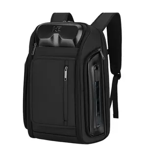 1pc Men's Business Backpack, water resistant fabric, breathable design, large capacity layered storage, side USB charging port, trolley sleeve compatible, multifunctional rucksack for business trips, daily commute and travel use, Work Business Backpack