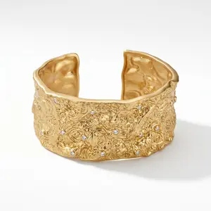 Vale & Veil — Paris | Forteresse Statement Cuff | Sculpted Gold Cuff Bracelet with CZ Accents
