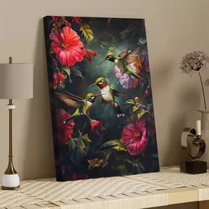1 piece, wrapped canvas, colorful hummingbird decoration - home decor, wall art, landscape wall art, room decoration, home wall painting, ideal gift, living room, bedroom, dining room, office decoration, ready to hang