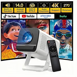 Mini Projector with WiFi 6 and  5.4 Built-in Apps for Bedroom Portable Projector Android 14  Auto Keystone 1080P 4K Support Compatible with iOS/HDMI/TV Stick VisualCube 300