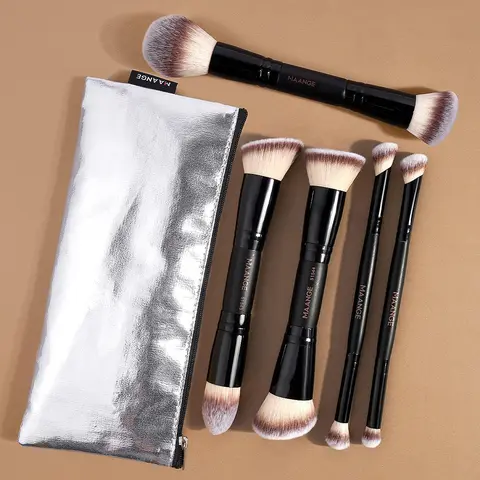 Double-ended Makeup Brush Set with Storage Bag, 5 Counts/set Versatile Soft Makeup Brushes for Face Makeup, Makeup Brush Kit, Brushes with Soft Bristles & Comfortable Grip for Beginners, Cosmetic Brush Set