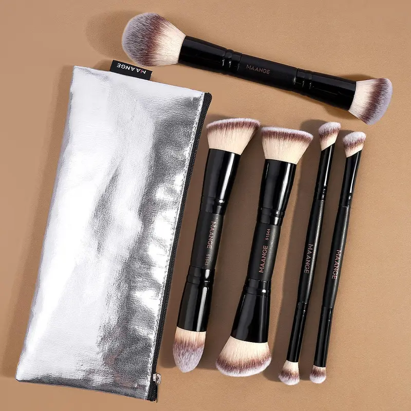Double-ended Makeup Brush Set with Storage Bag, 5 Counts/set Versatile Soft Makeup Brushes for Face Makeup, Makeup Brush Kit, Brushes with Soft Bristles & Comfortable Grip for Beginners, Cosmetic Brush Set