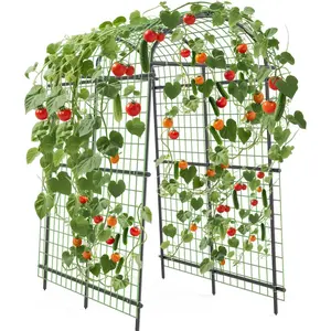 Garden Arch Trellis with 9 Horizontal Pipe,7.5FT Extra Tall Polyethylene-Coated Stainless Steel Garden Trellis for Climbing Plants,Vegetables, Flowers, Outdoor Pergola Arbor Wedding Party Decoration, Cucumber Trellis,Gar