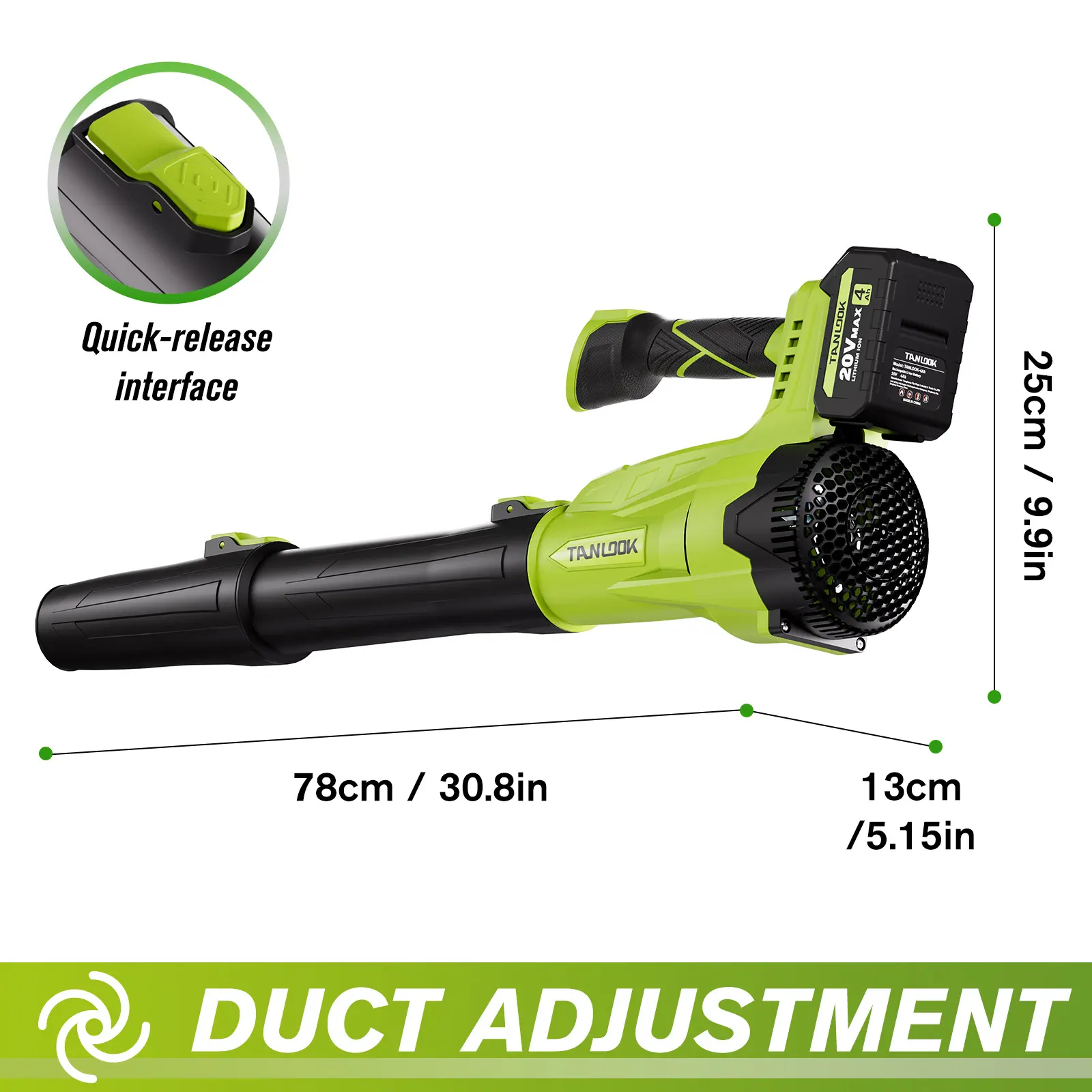 TANLOOK Cordless Lithium Battery Blower, Handheld Digital Display Electric Tool with 2x4Ah Batteries, 26000 RPM, 580 CFM, 160 MPH, Lightweight for Autumn/Winter Snow Removal & Gardening