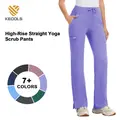 Kecols High Rise Yoga Scrub Pants Women - Straight Leg Uniform Pants with Cargo Pocket, Anti-Wrinkle & Knit Yoga Waistband 5 Pockets&4-Way Stretch Gym Workout Sportswear Gym Sportswear Bottoms
