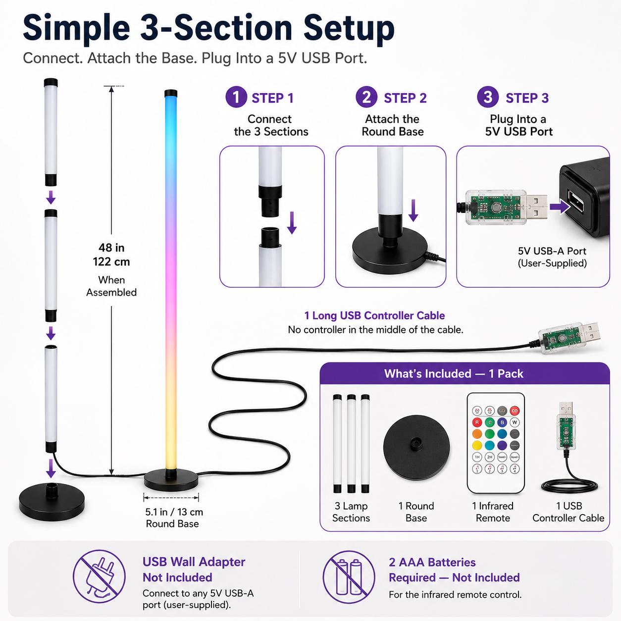 48in RGBIC Corner Floor Lamp, App & Remote Control, Music Sync LED Ambient Light(1PCS/2PCS) 48in RGBIC Corner Floor Lamp, App & Remote Control, Music Sync LED Ambient Light(1PCS/2PCS)