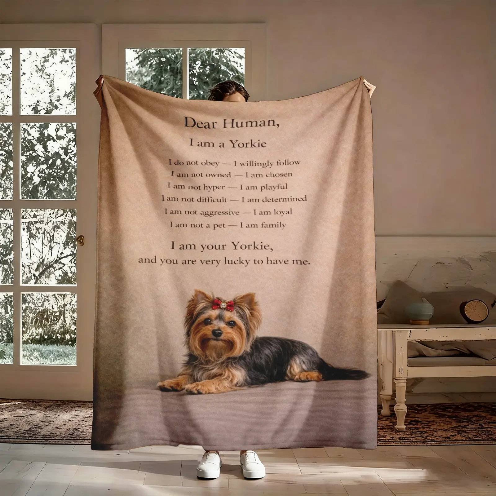 Yorkie Flannel Throw Blanket - Modern Quote Print, Tightly Woven Fabric, Heat-Retaining, Soft Cozy, for Bedroom Couch, Home Office, Travel Camping, Sentimental Gift for Yorkshire Terrier Lover Mom, Flannel Fabric