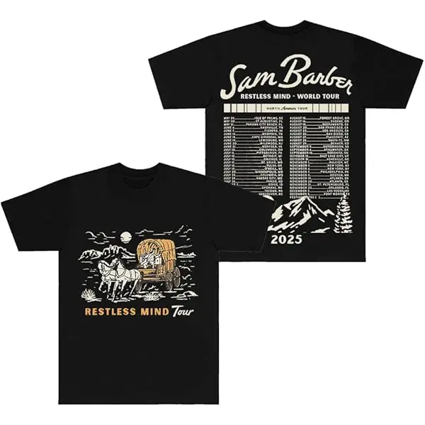 Sam Barber Restless Mind World Tour Tee Shirt Round Neck Man Woman Short Sleeved - Limited Edition Prints - Shades for Everyone - Choose Your Fit