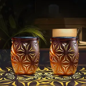 Solar Outdoor Lanterns with Floral Design LED Garden Lights Outdoor Solar Table Lantern Waterproof Brown Flower Table Lamp for Indoor Outdoor Patio Porch Lawn Pathway Indoor