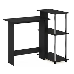 Here is a desk that helps your setup feel more put together: the ABBOTT Desk in Americano/Stainless Steel gives you a 38.1-inch desk, a built-in bookshelf and an L-shaped layout, and room for a bedroom or home office corner.