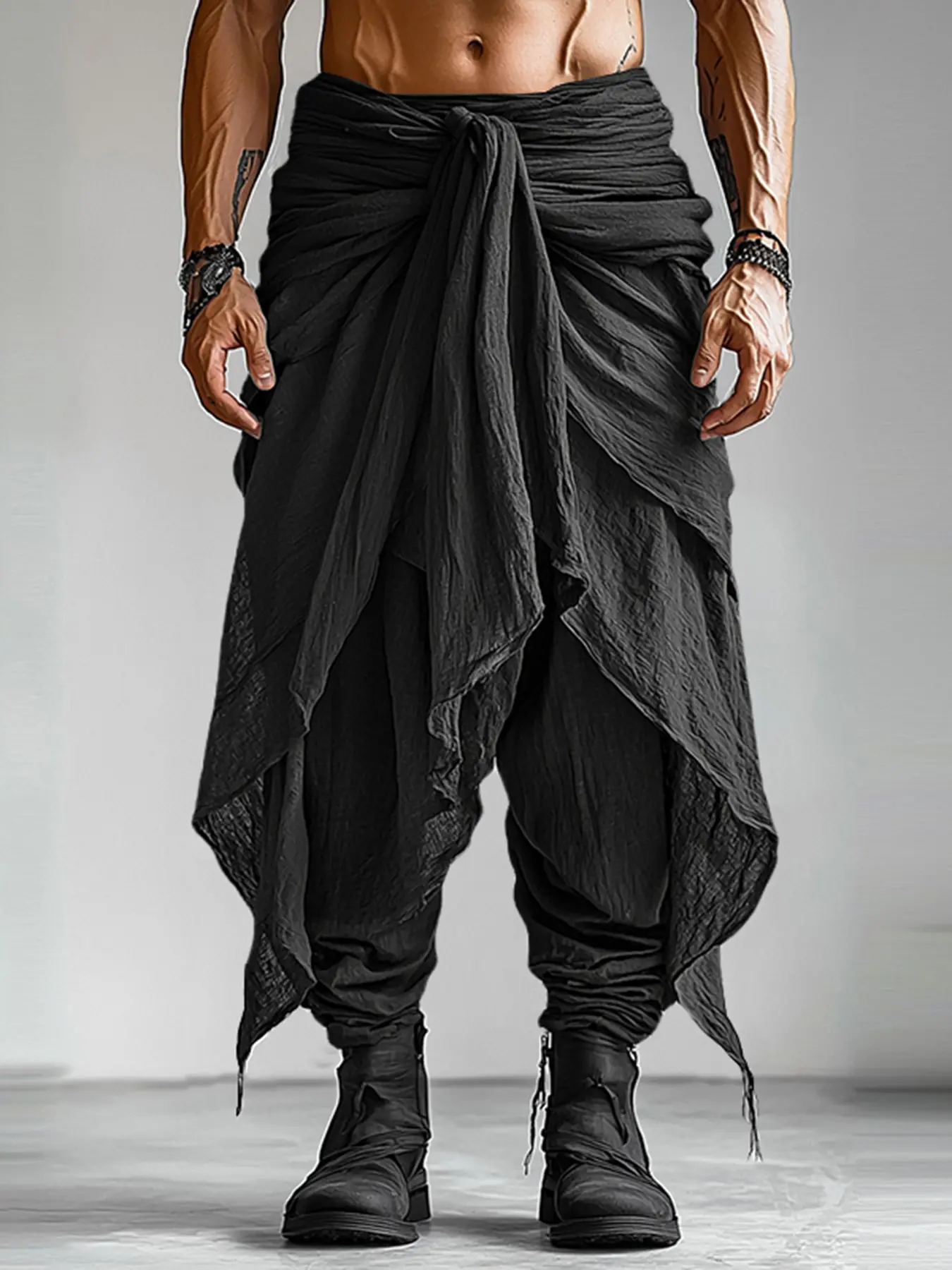 INCERUN Men's Casual Solid Color Textured Pleated Pants, Casual Drawstring Waist, All Seasons Streetwear, Comfortable Stylish Long Trousers, Casual Sporty Trousers, Casual Fit Bottoms, Lightweight Casual Pants
