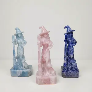 Natural Crystal Witch Statue with Cat - Healing Spiritual Altar Decoration, Witchy Gift for Crystal Enthusiasts