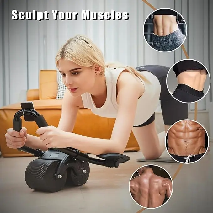 Automatic Rebound Ab Exercise Roller with Digital Timer for Enhanced Workout Performance Sculpt Your Muscles Core Strength Trainer