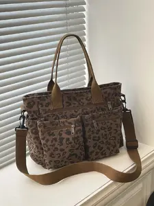 Trendy Fashion Large Capacity Leopard Print Multi-Pocket Bag, Handheld Shoulder Crossbody Tote Bag, Ideal for Daily Use, Outdoors