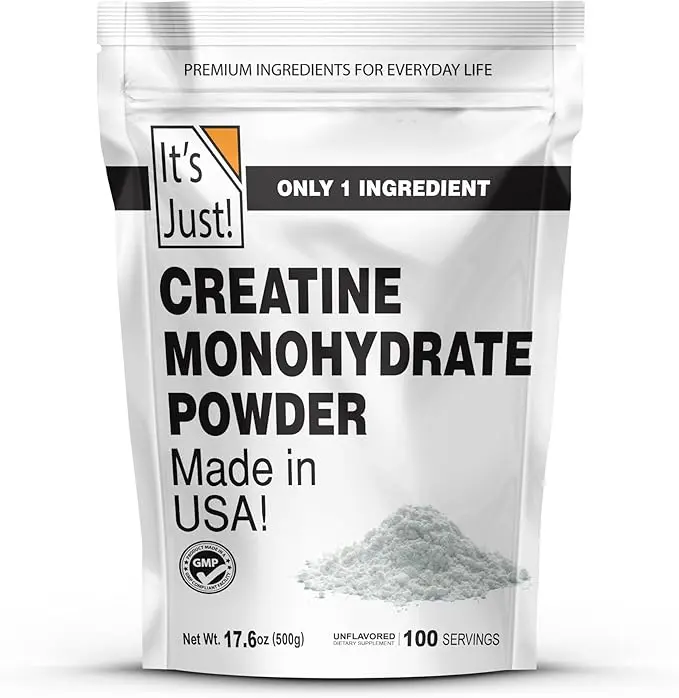 It's Just! - Creatine Monohydrate Powder, Pure Creatine Powder, Made in USA, 3rd Party Lab Tested, 5g Per Serving, Scoop Included, No Fillers, No Added Flavor (Unflavored, 200g / 40 Servings)