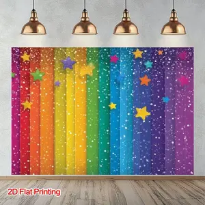 Reusable 1PC 2D Flat Polyester Backdrop Banner - Summervibes Colorful Festival Decoration with Rainbow Print, Star, Snowflake Design, Children's Birthday Party Photography Prop, Home Supplies Background Curtain