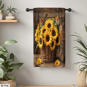 1Pc Rustic Basket with Sunflowers and Butterflies Bathroom Hand Towel Bath Towel, Multiple Size Microfiber Towel, Ultra-Soft Quick Dry and Absorbent Polyester Large Bath Towel, Unique Home Decorative Kitchen Towels,