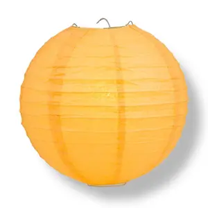 24" Papaya Round Paper Lantern, Even Ribbing, Chinese Hanging Wedding & Party Decoration