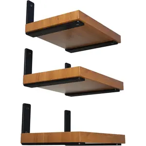 6-Pack 10 Inch Heavy Duty Shelf Brackets,  Floating L Bracket for Wall, Kitchen, Mantel Shelves Support | Quarter Inch (1/4") Thick | Black  Coated Steel