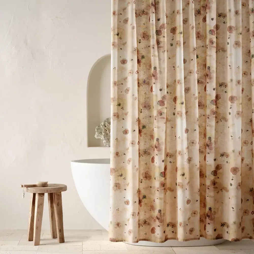 Linen Warm Washed Floral Shower Curtain - Casaluna Linen Warm Washed Floral Shower Curtain - Casaluna