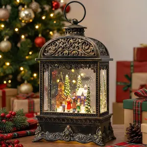 Christmas Village Snow Globe Water Lantern with Church Carolers Scene Battery Operated or USB Powered Musical Lighted Holiday Decoration for Tabletop Display for Family and Friends