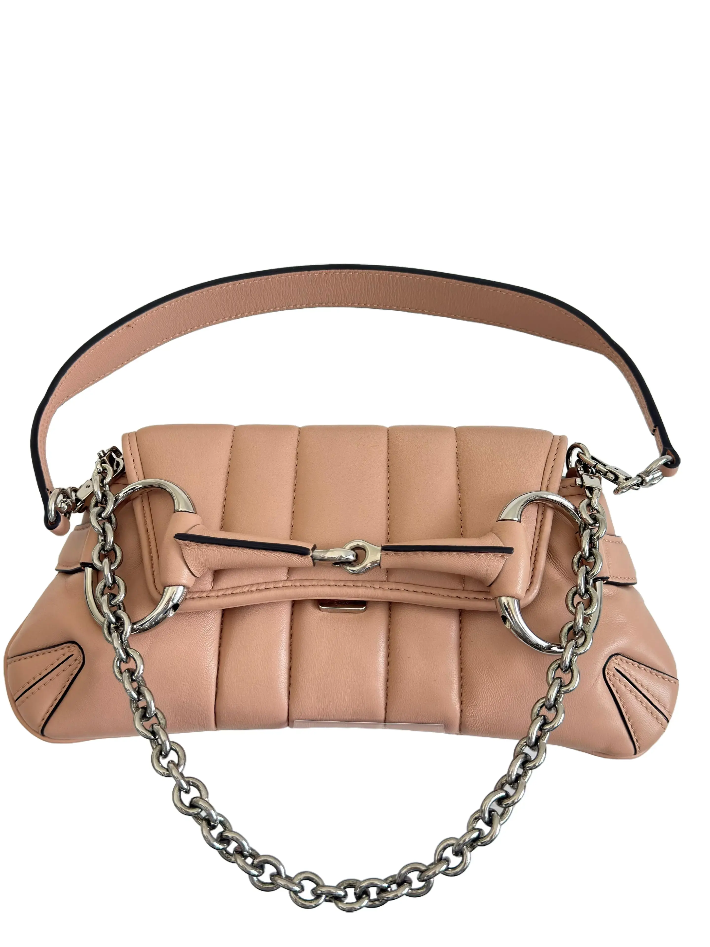 Pre-owned GUCCI Nappa Leather Shoulder Bags Small Maxi Horsebit Shoulder Bag
