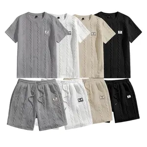 Men's 2-Piece Plain Menswear Clothes Set - Stylish Casual Set with Chest Print Logo, Regular Fit, Drawstring Waist Shorts, Suitable for Everyday Wear, Versatile & Easy to Match