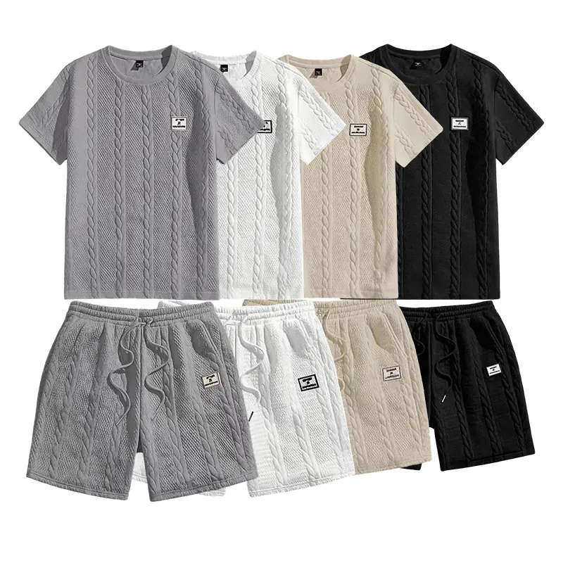 Men's 2-Piece Plain Menswear Clothes Set - Stylish Casual Set with Chest Print Logo, Regular Fit, Drawstring Waist Shorts, Suitable for Everyday Wear, Versatile & Easy to Match