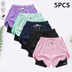 5-piece women’s casual athletic shorts set with lining, drawstring, and elastic waistband; suitable for sports, fitness, running, and casual wear; women’s shorts, athletic shorts, summer shorts