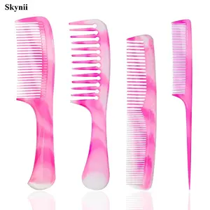 Skynii Pink Hair Comb Set - Wide Tooth, Fine Tooth, Rat Tail, and Dual Comb for Women and Men