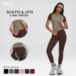 NVWA Womens Summervibes 2 piece sets for summer Short Sleeve T Shirts  Slim Fitted Raglan Color  Tops Matching   Tight-Fitting Trousers 2026 Basic Casual Y2k Stretchy Tee Suitable for Outdoor Casual Wear and Sports-Style Fitness Apparel Outdoor Fun,summer
