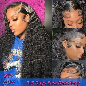 30 Inch Deep Wave Lace Front Wigs Human Hair 180 Density 13x4 13x6 HD Lace Frontal Wigs Human Hair Pre Plucked Deep Curly Glueless Wigs Human Hair for Women Natural Black