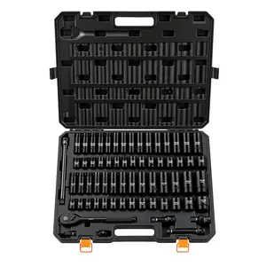 VEVOR Impact Socket Set, 1/2" Drive, 65-Piece Socket Set, 6 Point Sockets, SAE 3/8" to 1-1/4" and Metric 10-24 mm, Easy to Identify, with a Sturdy Storage Case, Cr-V Alloy Steel for Vehicles Repair