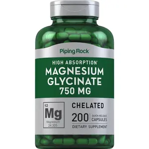 Piping Rock Magnesium Glycinate Capsules | 750mg | 200 Count | High Absorption | Chelated | Non-GMO and Gluten Free Supplement