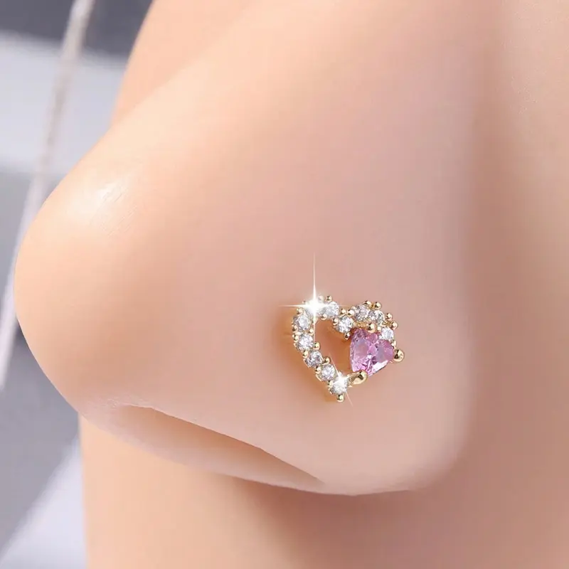 Heart L-Shape Nose Stud Ring, Nose Rings L Shaped, Stainless Steel Body Piercing Jewelry, Party Style, All-Season Wearable