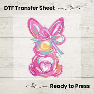 Pink Bunny DTF Transfer – Easter Bow Aesthetic Print