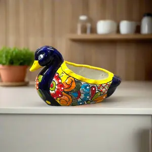 Colorful Talavera Duck Planter | Mexican Succulent Pottery Art
