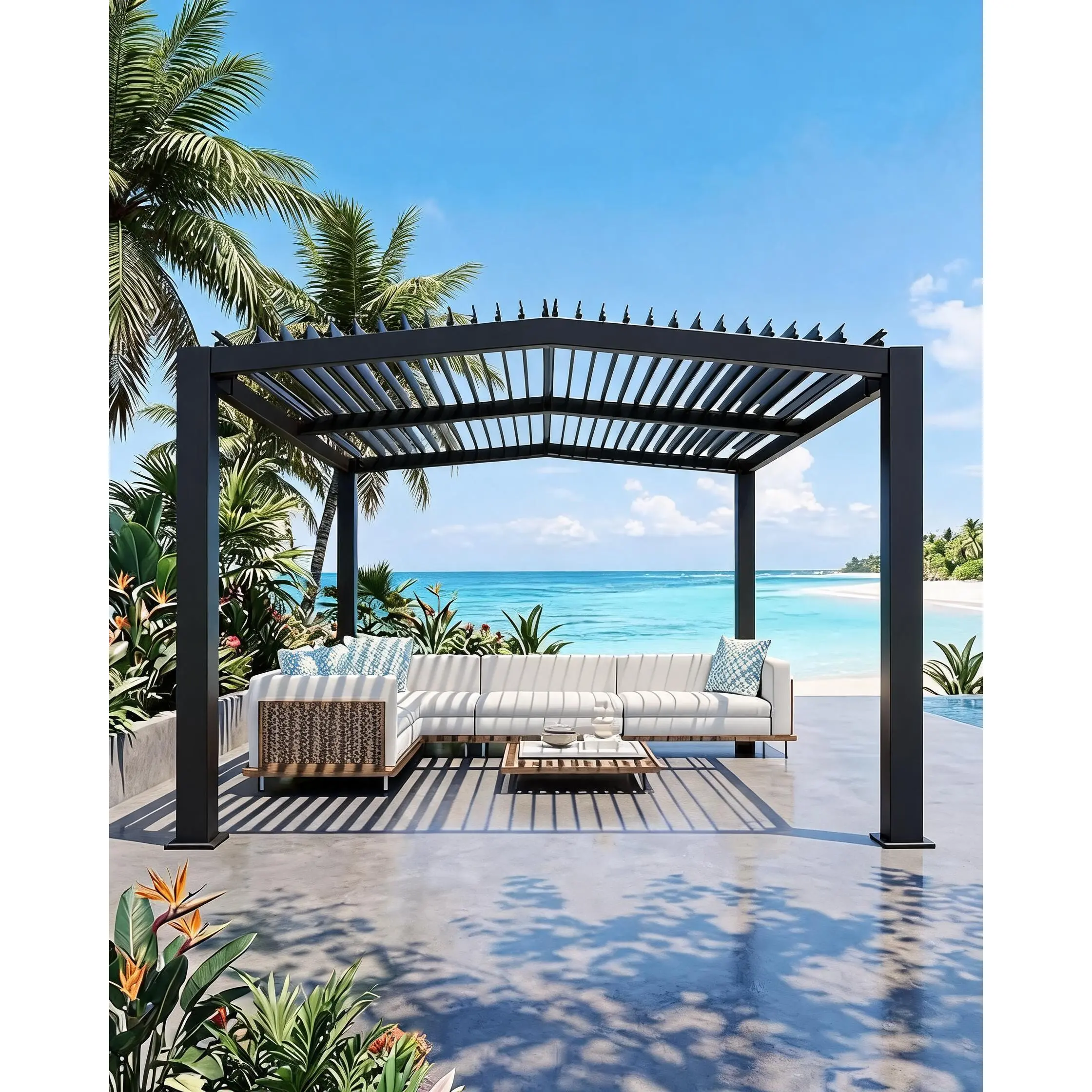 13 x 11 Ft Louvered Pergola with Adjustable Roof, Aluminum Hardtop Gazebo for Outdoor Patio & Backyard, Powder-Coated Waterproof Outdoor Pergola with Drainage System, Gray(6 Packages)