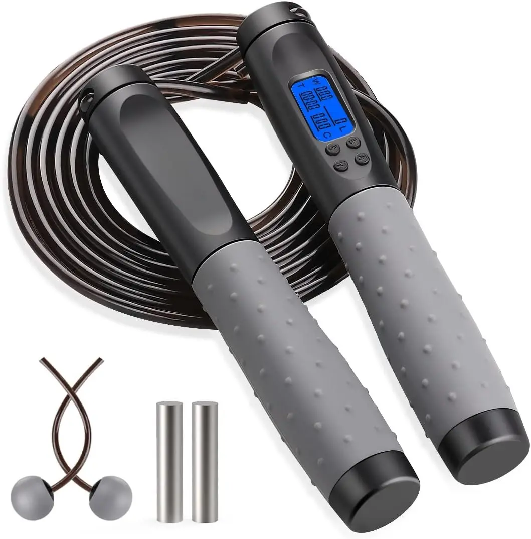 Jump Rope, Weighted Jump Rope for Fitness, Skipping Rope with Counter - Heavy Handles, Adjustable Length - Cordless Jumping Rope for Men Women Kids Fitness Exercise Training